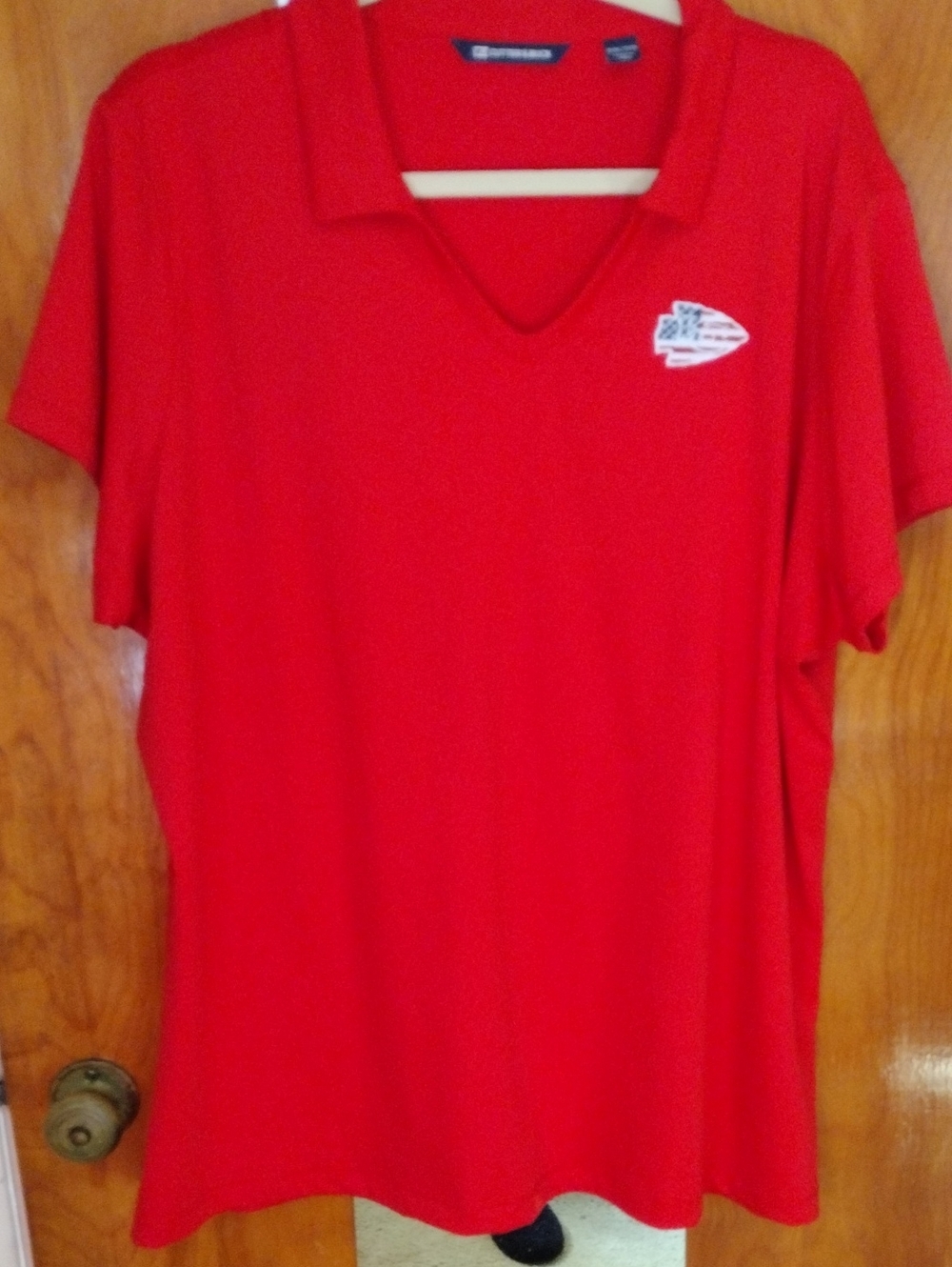 Cutter & Buck Men's Red V-Neck Polo Shirt with Kansas City Chest Patch